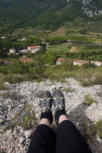 My feet resting before the DESCENT into St. Jean de Buèges
